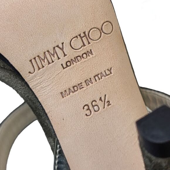 Jimmy Choo Green Suede Sandals Strappy Metallic Ankle Strap Platform Heels 36.5 - Picture 14 of 16